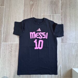 Adidas Kids Black Tee with Pink Messi Graphic